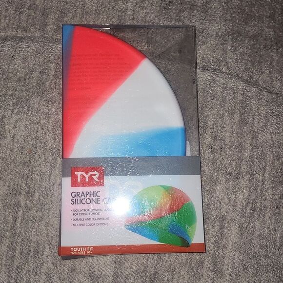 TYR Tie Dye Silicone Youth Fit Cap In Pink/Blue - Picture 3 of 5